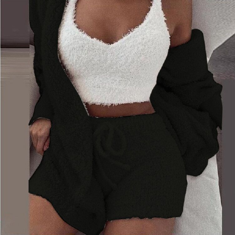 Women's Cozy Knit Lounge 3-Piece Set – Cropped Top, Pants & Cardigan for Relaxed Style | Thomler