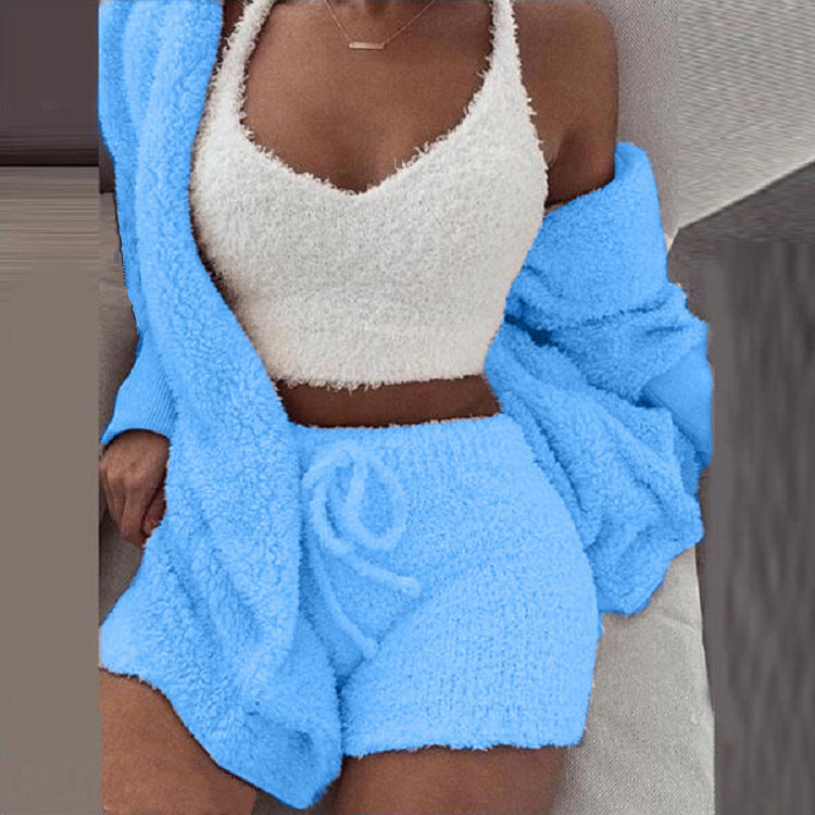 Women's Cozy Knit Lounge 3-Piece Set – Cropped Top, Pants & Cardigan for Relaxed Style | Thomler
