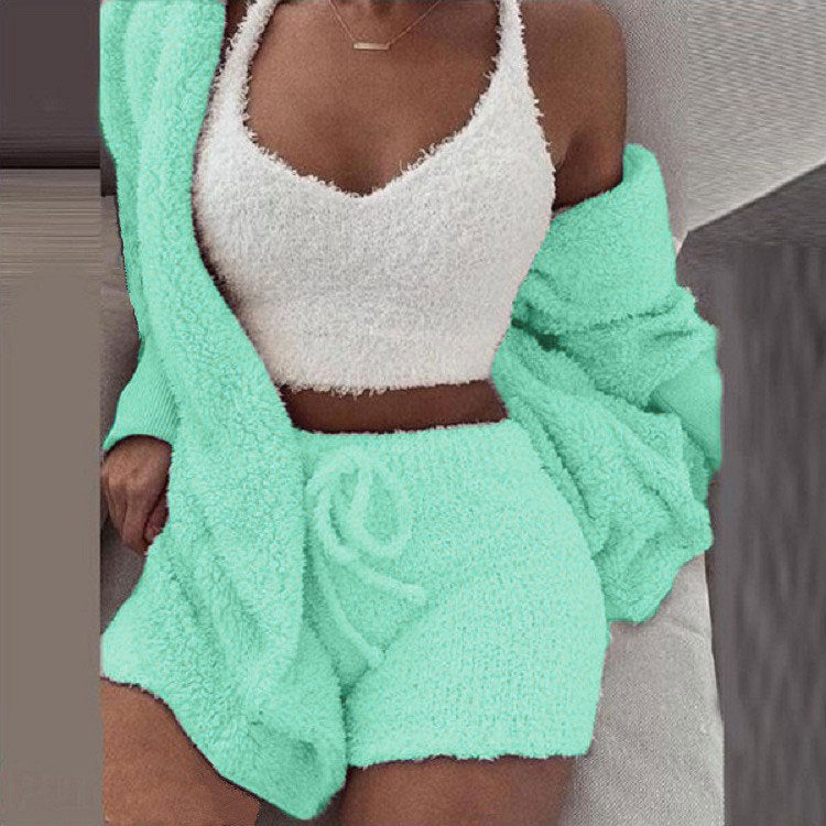 Women's Cozy Knit Lounge 3-Piece Set – Cropped Top, Pants & Cardigan for Relaxed Style | Thomler