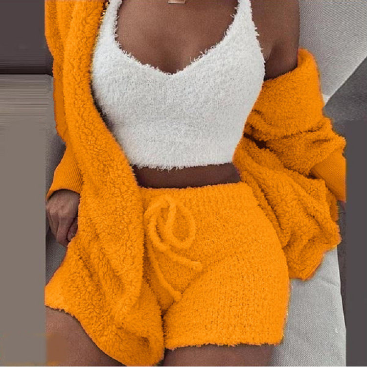 Women's Cozy Knit Lounge 3-Piece Set – Cropped Top, Pants & Cardigan for Relaxed Style | Thomler