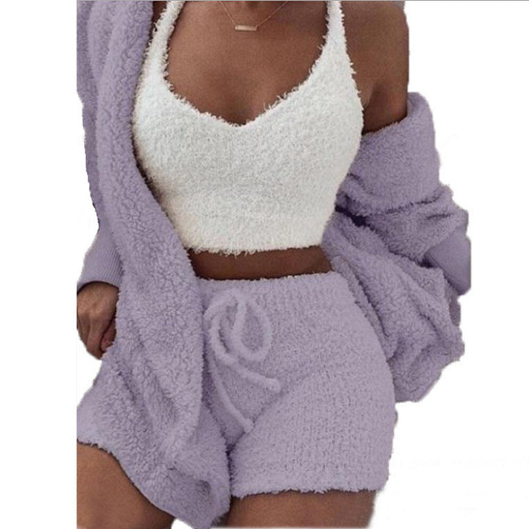 Women's Cozy Knit Lounge 3-Piece Set – Cropped Top, Pants & Cardigan for Relaxed Style | Thomler