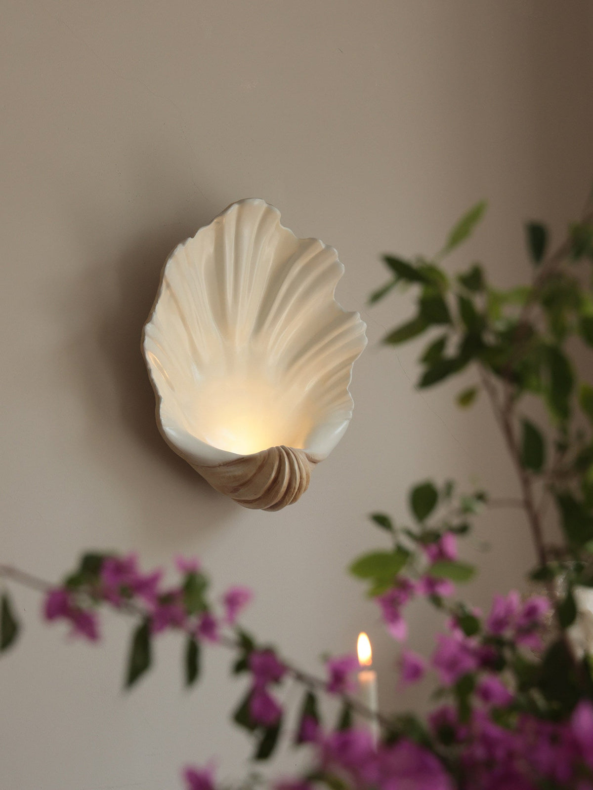 Coastal Seashell Decorative Uplight – Cream & Natural Wood Finish – Battery or Hardwired E12 Socket for Bedroom, Living Room or Bath | Thomler
