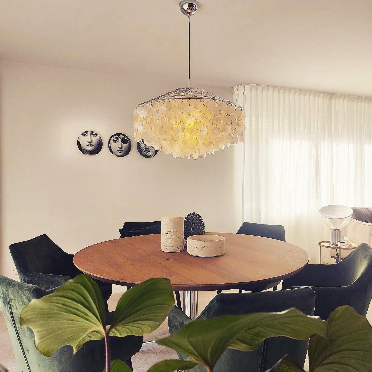 Cascading Shell Pendant Light Fixture Chrome Finish 28 Inches Adjustable Hanging Ceiling Lamp for Dining Room Kitchen Island Open Living Spa | Thomler