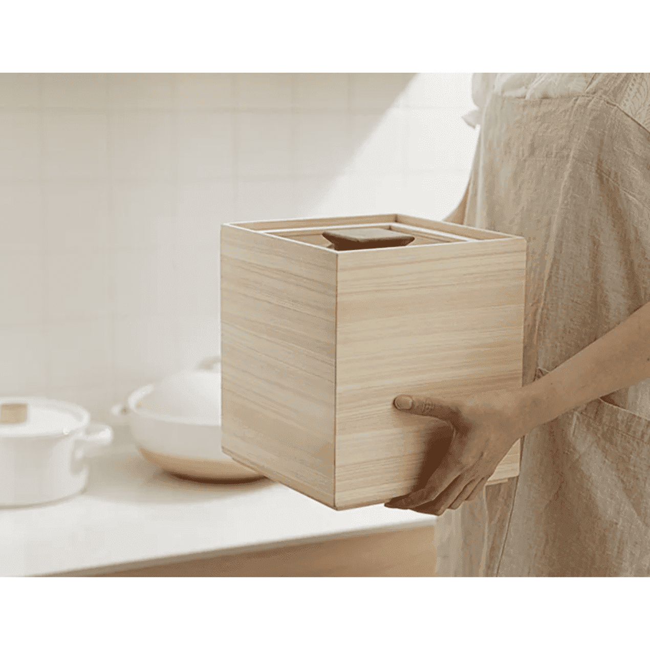 Rice Container Hinoki Wood 5.0 kg Capacity Kitchen Storage Acrylic Lid Measuring Cup Dry Food Organiser Japanese Style | Thomler
