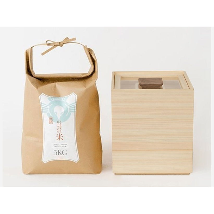Rice Container Hinoki Wood 5.0 kg Capacity Kitchen Storage Acrylic Lid Measuring Cup Dry Food Organiser Japanese Style | Thomler