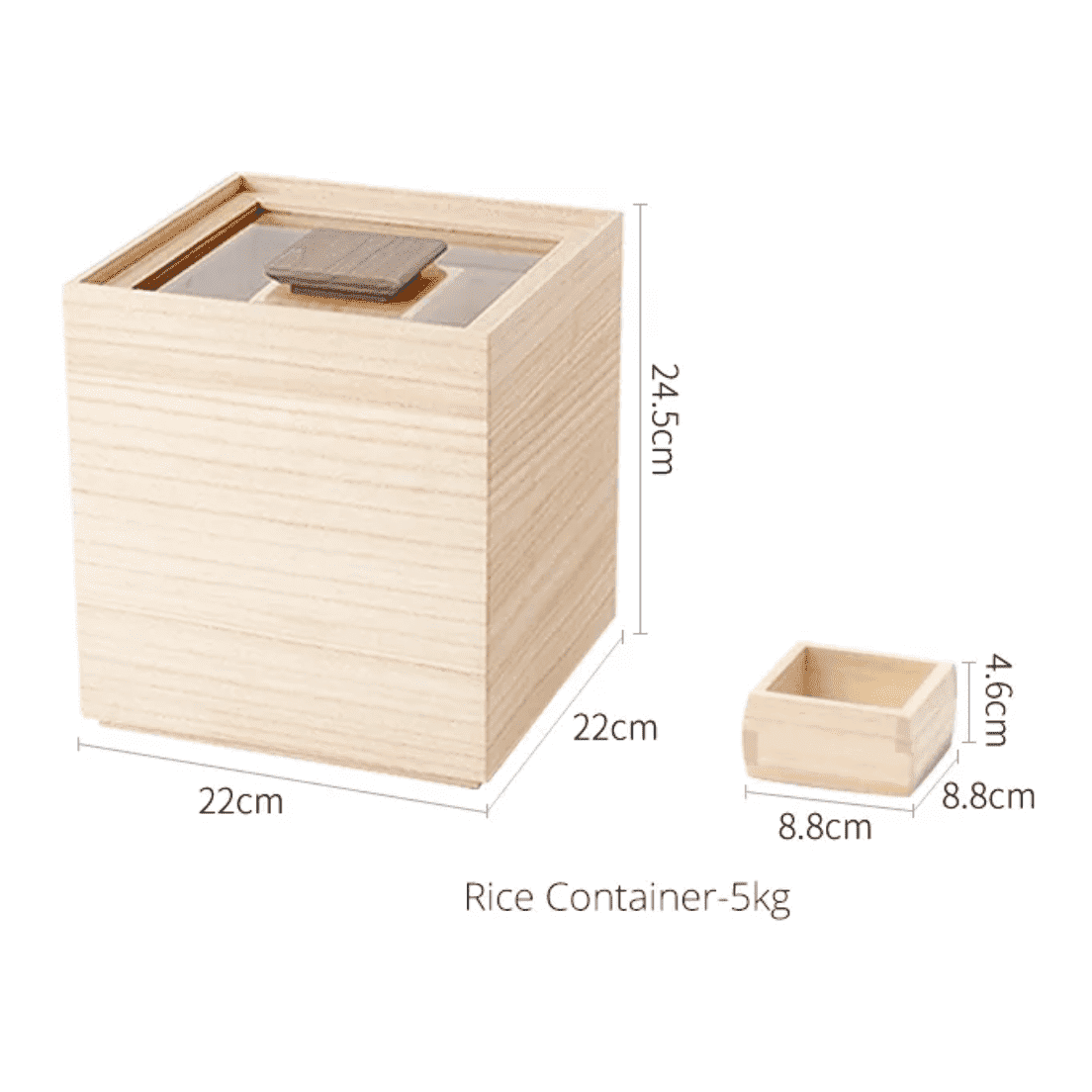 Rice Container Hinoki Wood 5.0 kg Capacity Kitchen Storage Acrylic Lid Measuring Cup Dry Food Organiser Japanese Style | Thomler