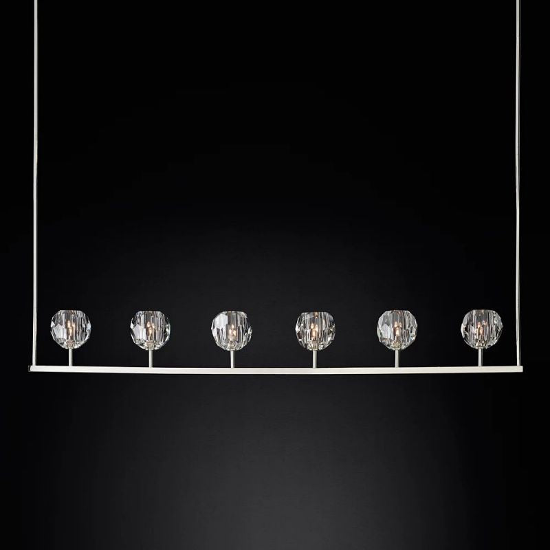 Linear Crystal Chandelier 60 Inch Brass 6-Light Dining Room Lighting Fixture Adjustable Height | Thomler