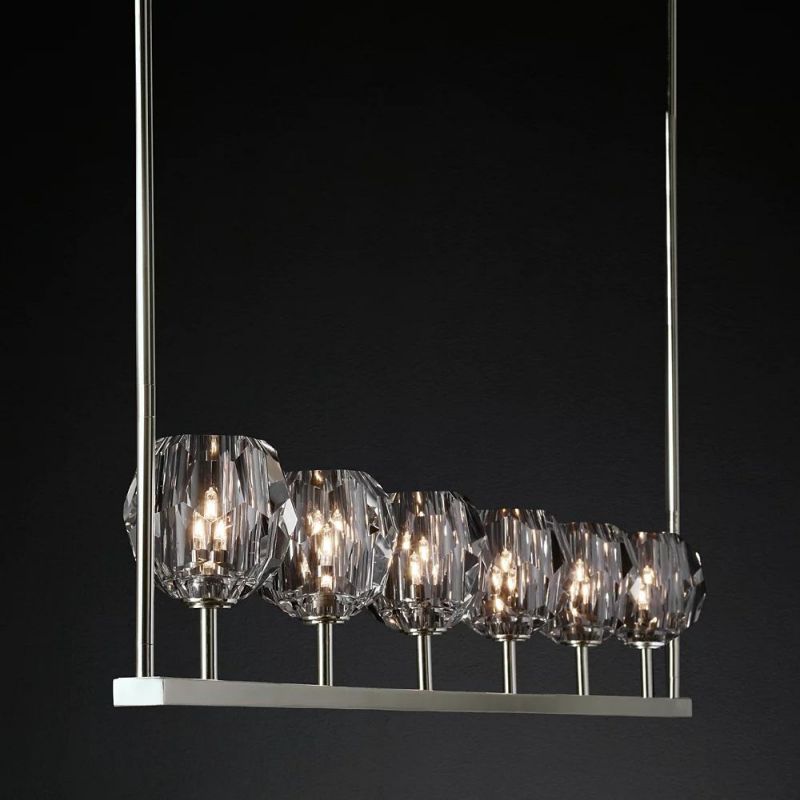 Linear Crystal Chandelier 60 Inch Brass 6-Light Dining Room Lighting Fixture Adjustable Height | Thomler