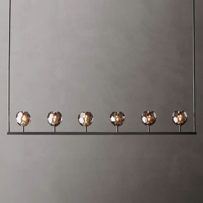 Linear Crystal Chandelier 60 Inch Brass 6-Light Dining Room Lighting Fixture Adjustable Height | Thomler