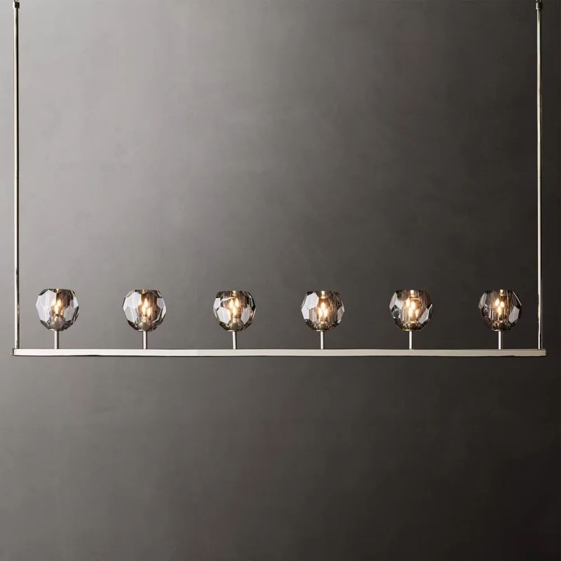Linear Crystal Chandelier 60 Inch Brass 6-Light Dining Room Lighting Fixture Adjustable Height | Thomler