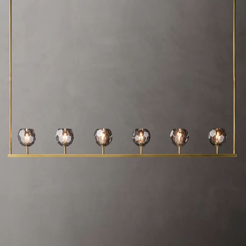 Linear Crystal Chandelier 60 Inch Brass 6-Light Dining Room Lighting Fixture Adjustable Height | Thomler