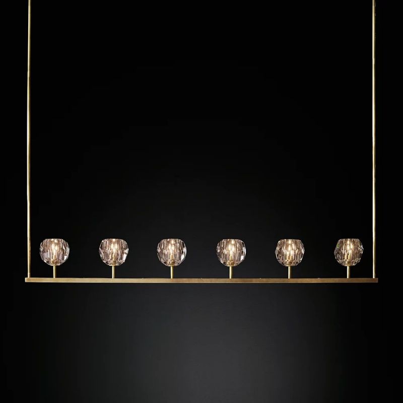 Linear Crystal Chandelier 60 Inch Brass 6-Light Dining Room Lighting Fixture Adjustable Height | Thomler