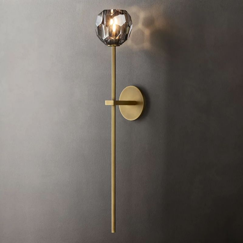Crystal Globe Wall Sconce Light – Brass & Nickel Options, LED Bulb Included, Contemporary Hallway Lighting for Bedroom Entryway Living Room | Thomler