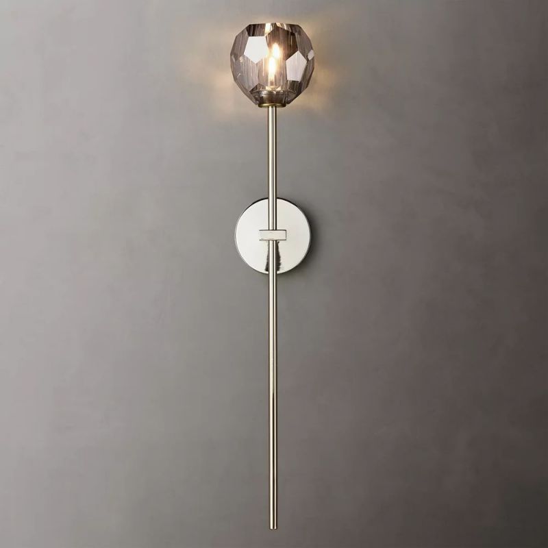 Crystal Globe Wall Sconce Light – Brass & Nickel Options, LED Bulb Included, Contemporary Hallway Lighting for Bedroom Entryway Living Room | Thomler