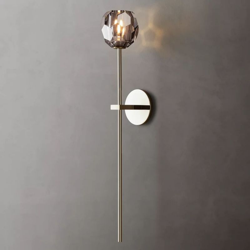 Crystal Globe Wall Sconce Light – Brass & Nickel Options, LED Bulb Included, Contemporary Hallway Lighting for Bedroom Entryway Living Room | Thomler