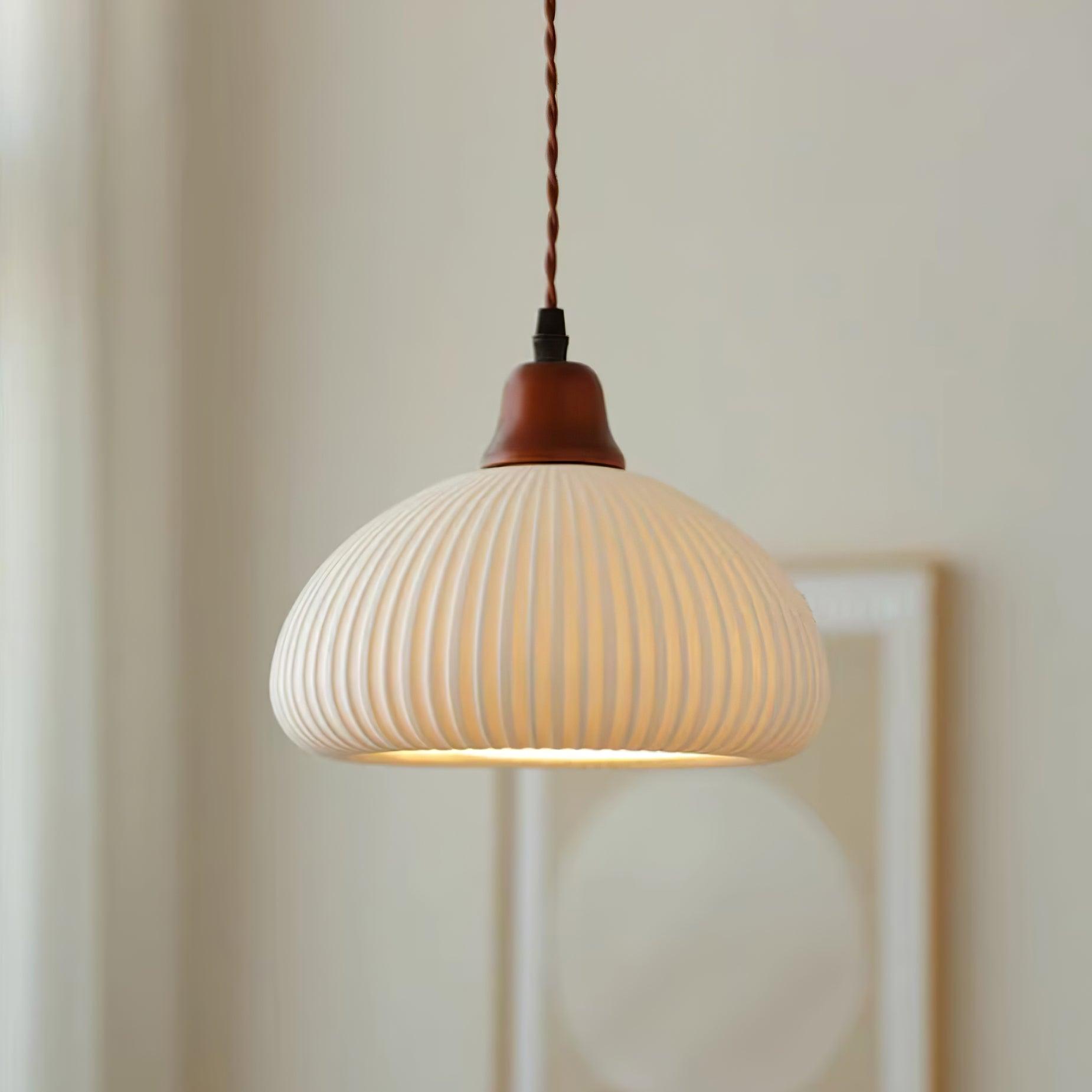 Pendant Light Ceramic 9 in White Dining Room Kitchen Island Hanging Lamp Adjustable Height | Thomler