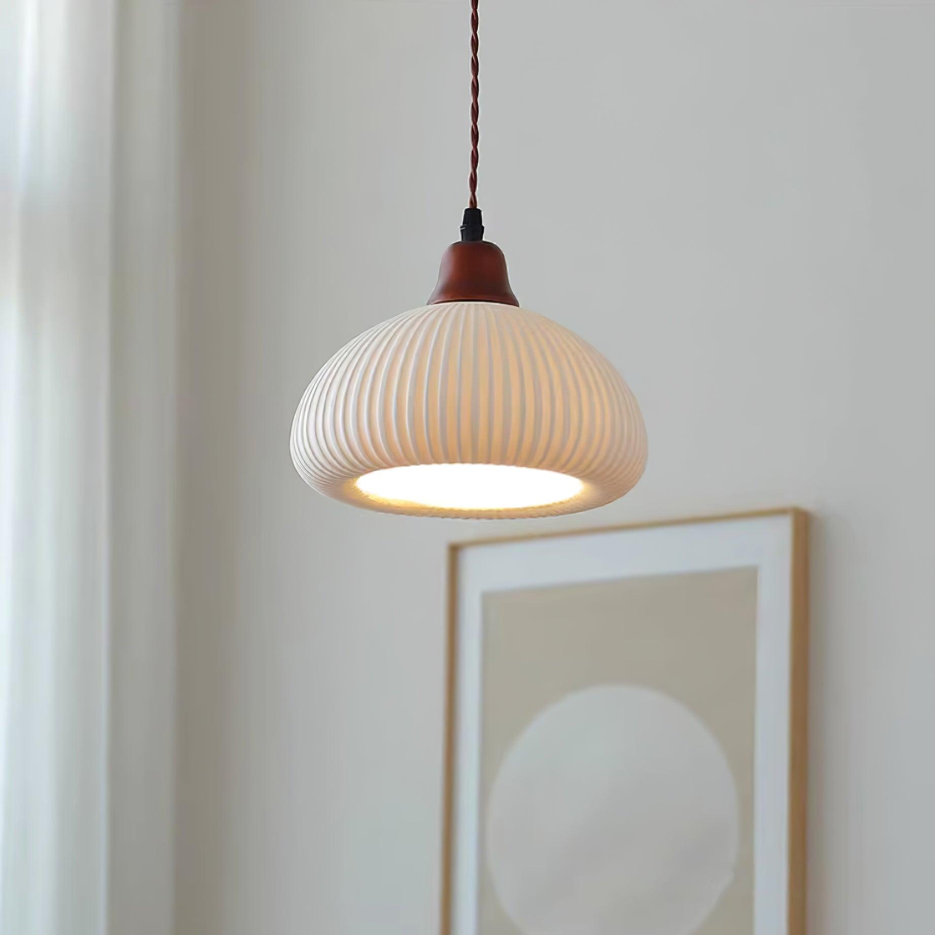 Pendant Light Ceramic 9 in White Dining Room Kitchen Island Hanging Lamp Adjustable Height | Thomler