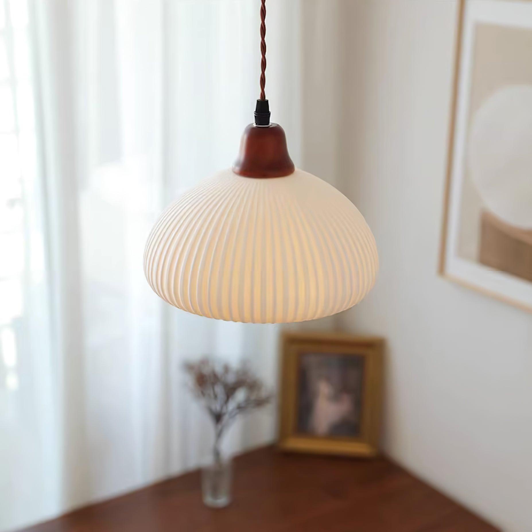 Pendant Light Ceramic 9 in White Dining Room Kitchen Island Hanging Lamp Adjustable Height | Thomler