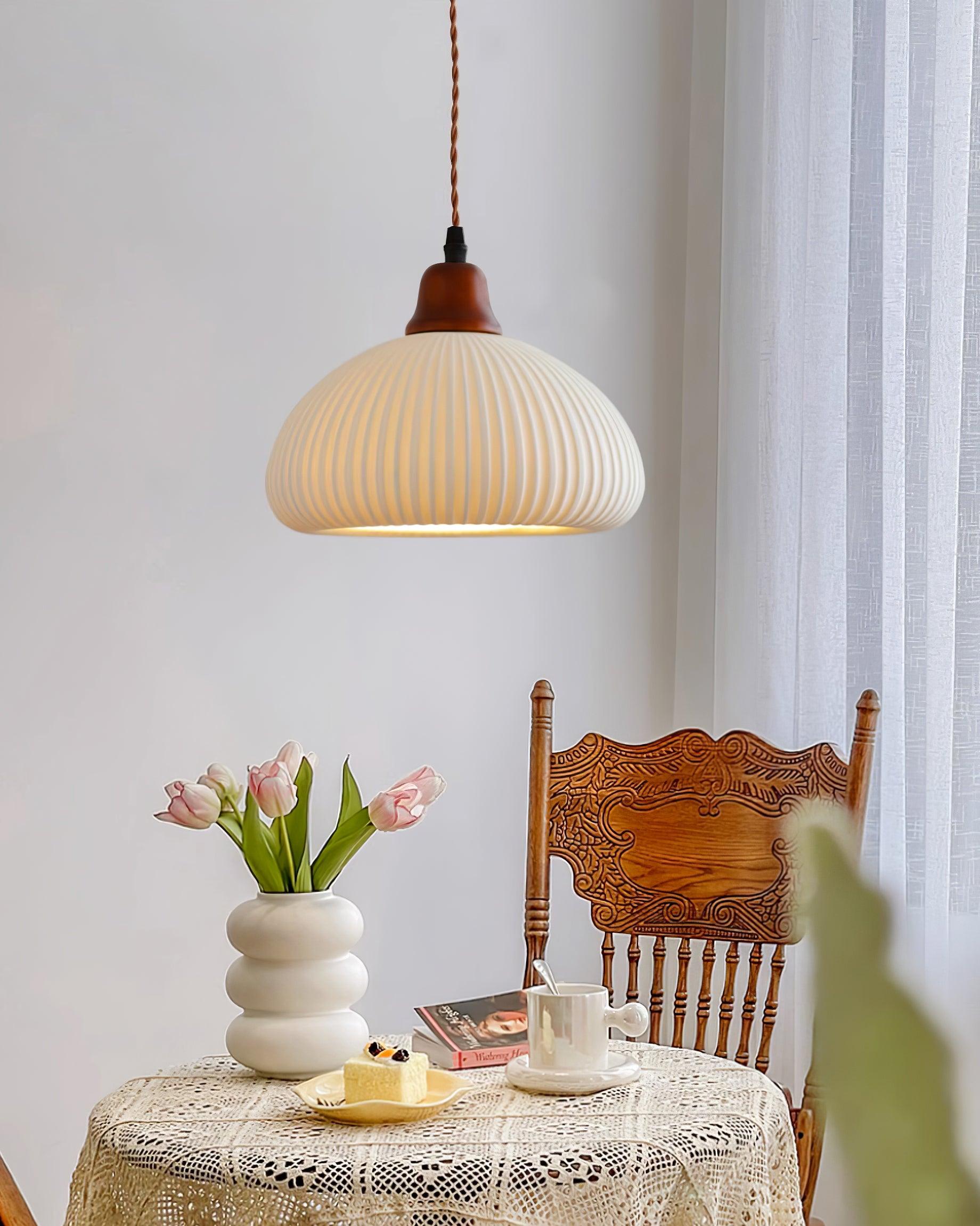 Pendant Light Ceramic 9 in White Dining Room Kitchen Island Hanging Lamp Adjustable Height | Thomler