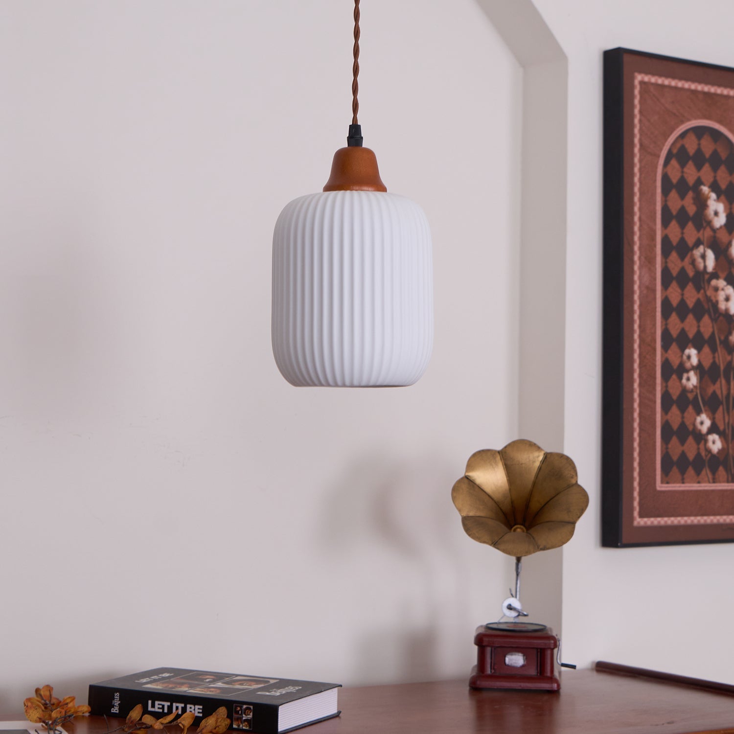 Pendant Light Ceramic 9 in White Dining Room Kitchen Island Hanging Lamp Adjustable Height | Thomler