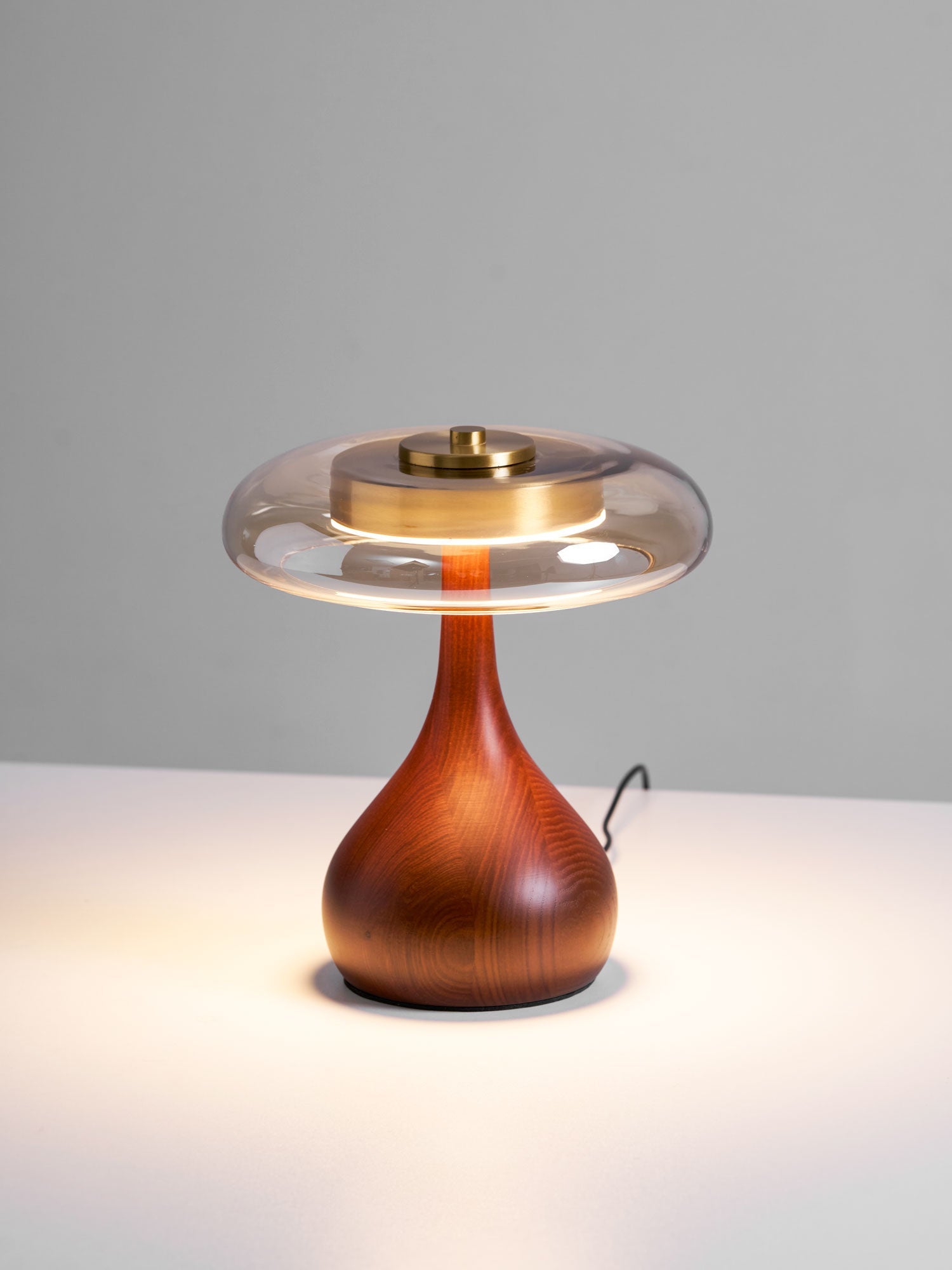 Wooden Table Lamp 9.8 in (25.0 cm) Amber Glass Shade Indoor Desk Lighting Warm Glow | Thomler