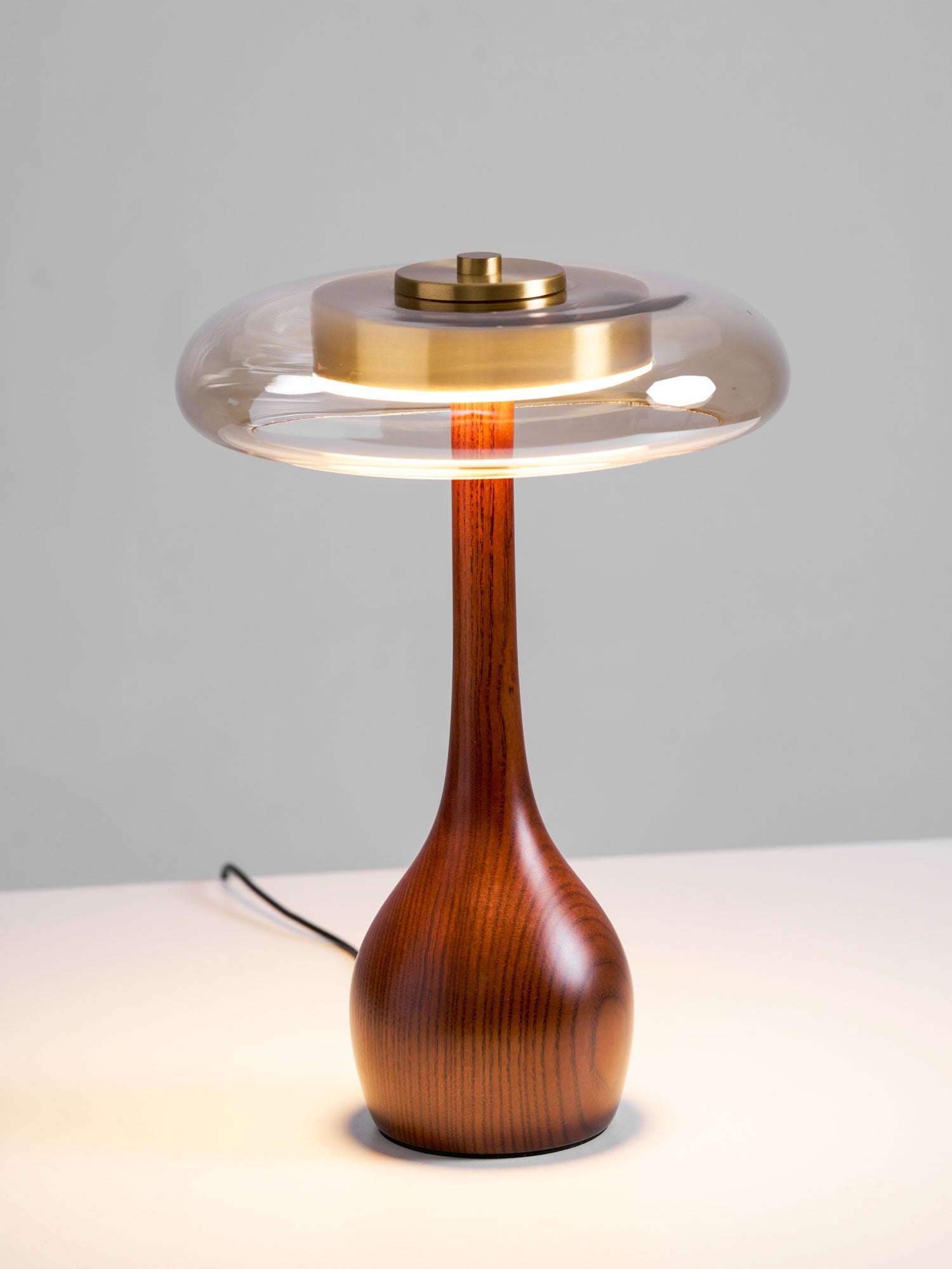 Wooden Table Lamp 9.8 in (25.0 cm) Amber Glass Shade Indoor Desk Lighting Warm Glow | Thomler
