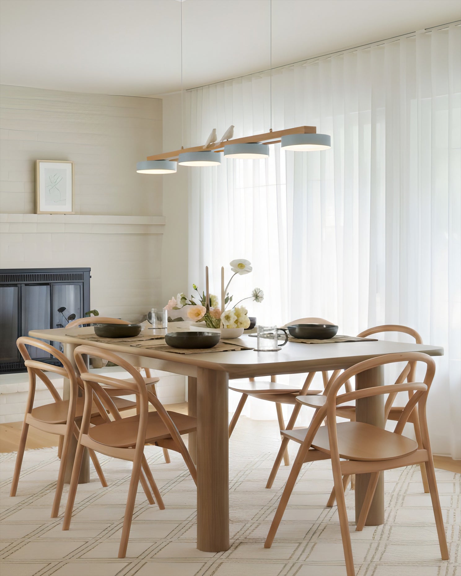 Pendant Light Wood Frame 40.2 in Indoor Ceiling Chandelier 48W LED 1400 Lumen Decorative Dining Room Living Room Lighting | Thomler