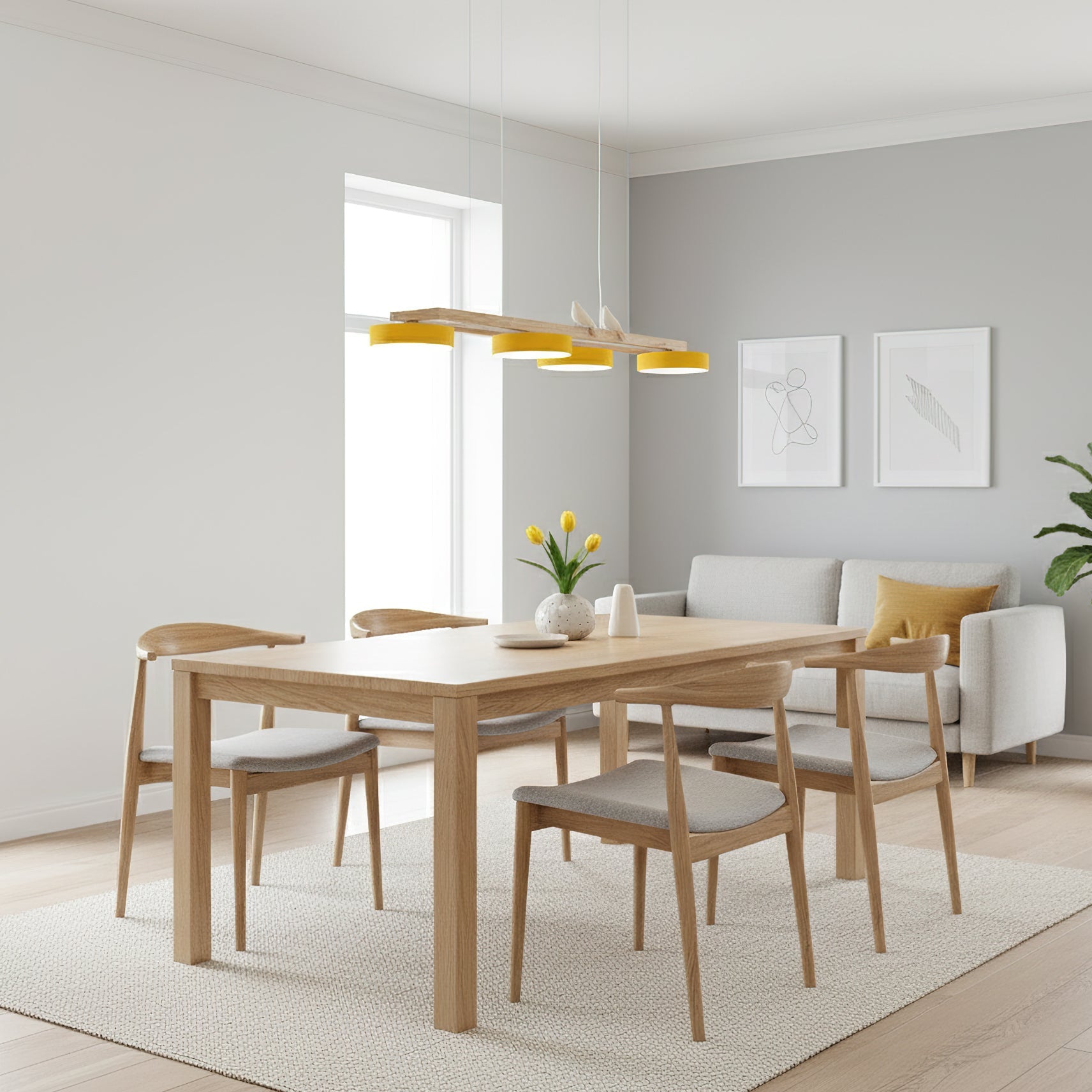 Pendant Light Wood Frame 40.2 in Indoor Ceiling Chandelier 48W LED 1400 Lumen Decorative Dining Room Living Room Lighting | Thomler