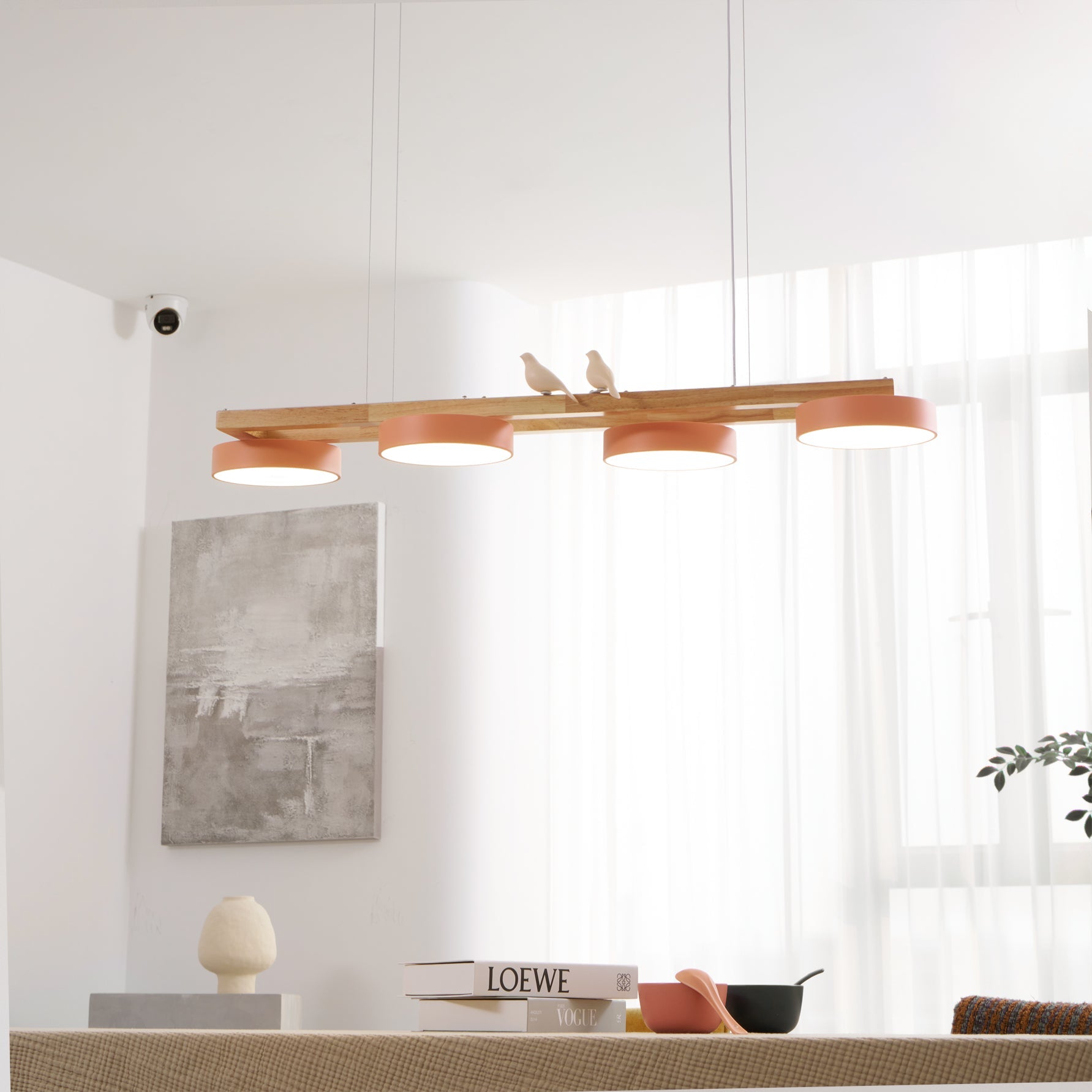 Pendant Light Wood Frame 40.2 in Indoor Ceiling Chandelier 48W LED 1400 Lumen Decorative Dining Room Living Room Lighting | Thomler