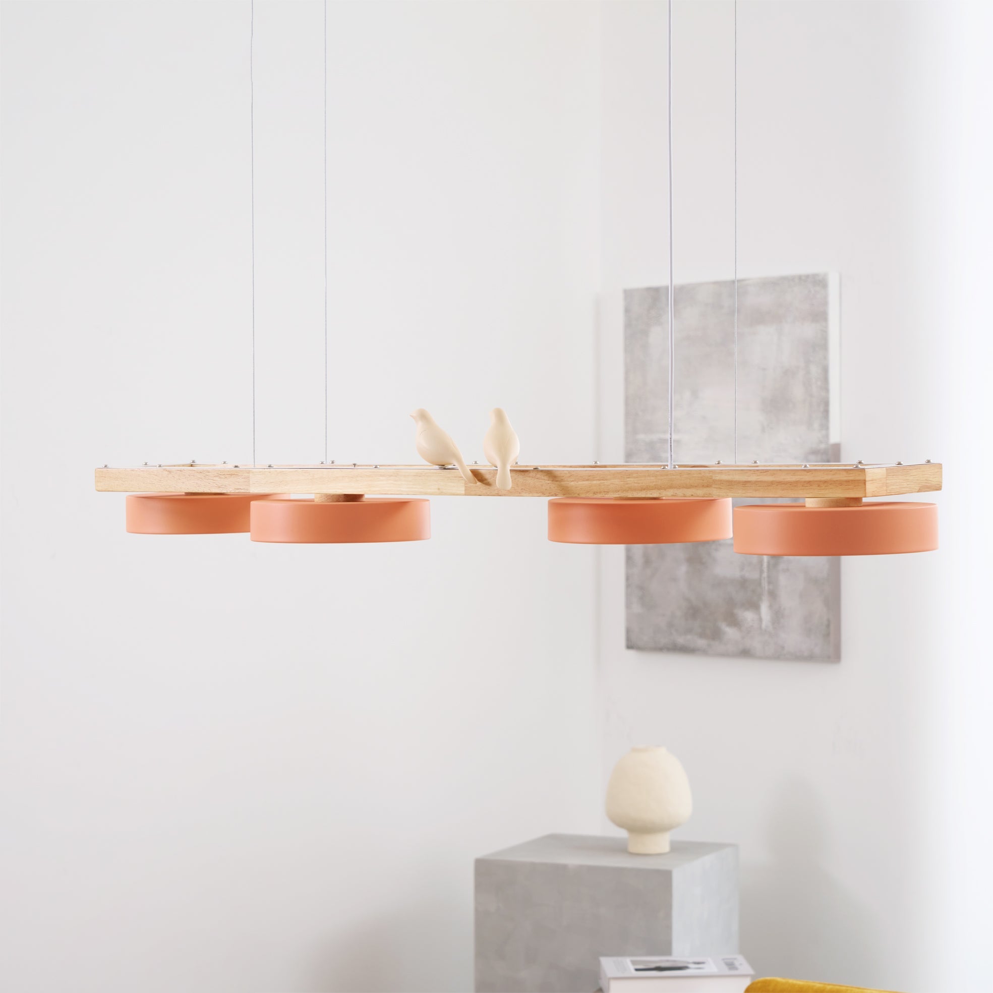 Pendant Light Wood Frame 40.2 in Indoor Ceiling Chandelier 48W LED 1400 Lumen Decorative Dining Room Living Room Lighting | Thomler