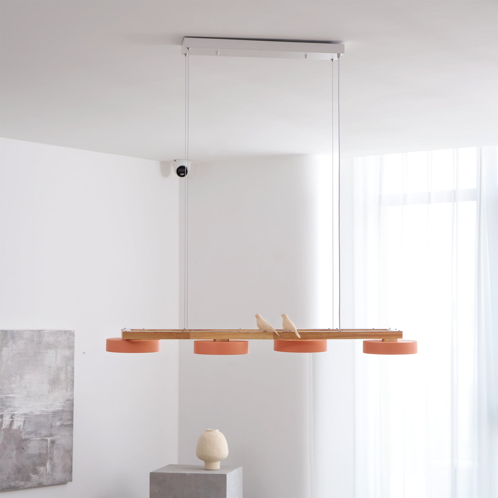 Pendant Light Wood Frame 40.2 in Indoor Ceiling Chandelier 48W LED 1400 Lumen Decorative Dining Room Living Room Lighting | Thomler