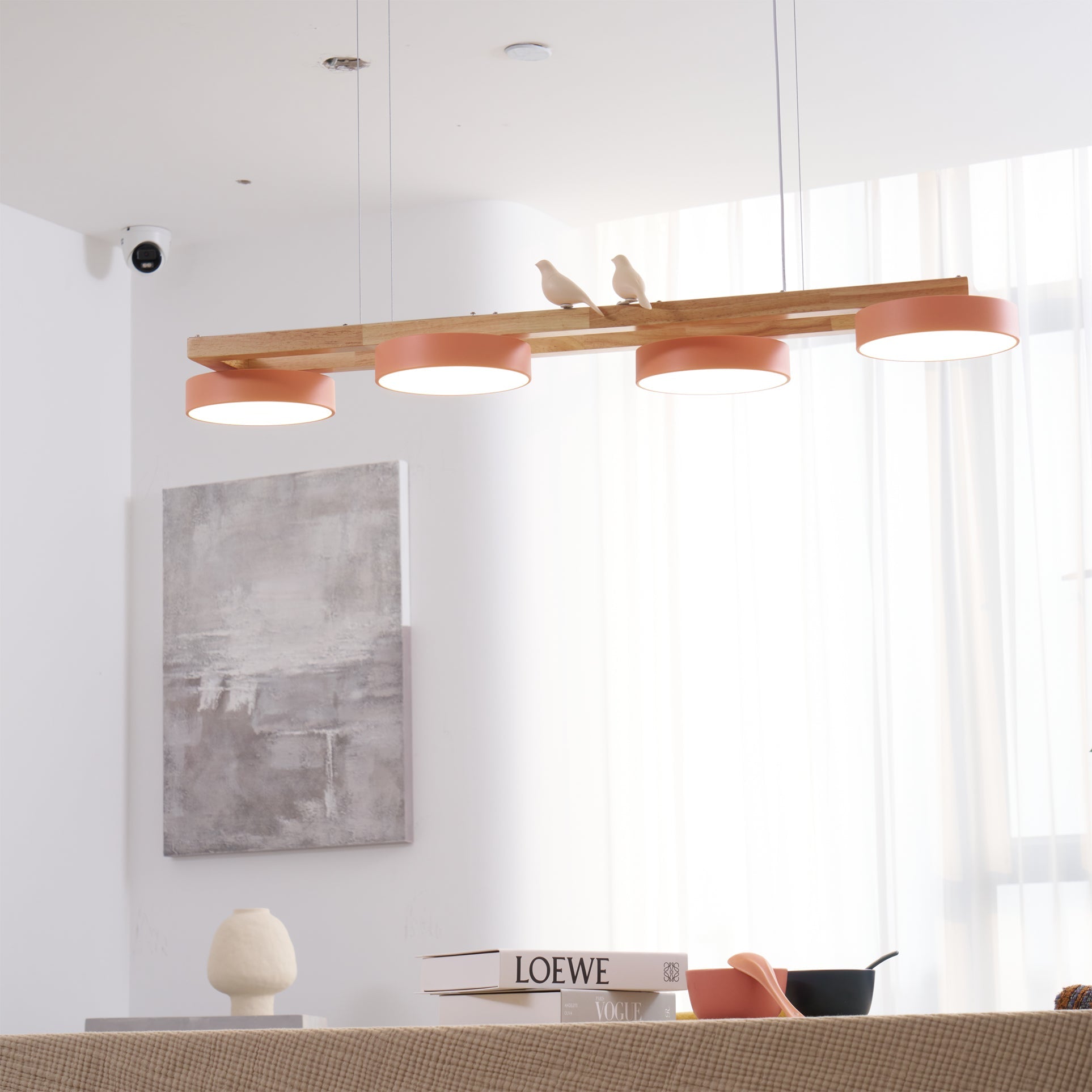 Pendant Light Wood Frame 40.2 in Indoor Ceiling Chandelier 48W LED 1400 Lumen Decorative Dining Room Living Room Lighting | Thomler