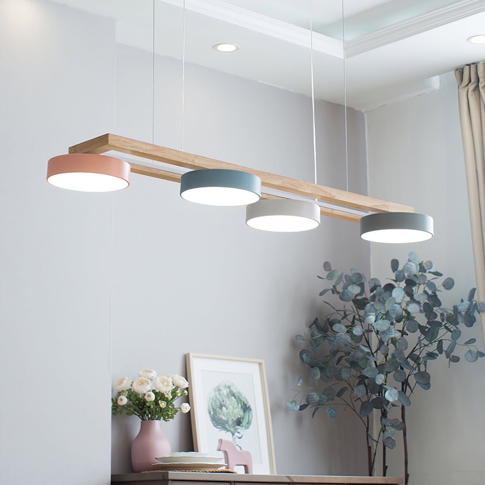 Pendant Light Wood Frame 40.2 in Indoor Ceiling Chandelier 48W LED 1400 Lumen Decorative Dining Room Living Room Lighting | Thomler