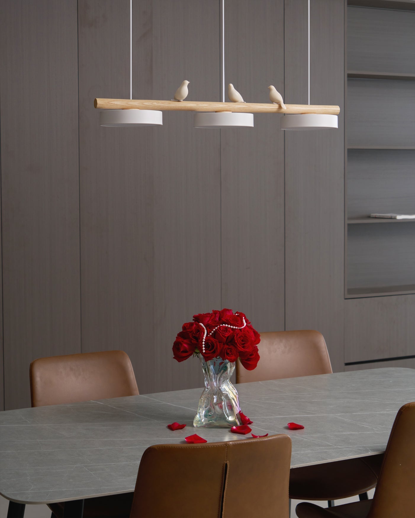 Pendant Light Metal Wood Resin 31.4 in Adjustable Indoor Ceiling Lamp | Thomler
