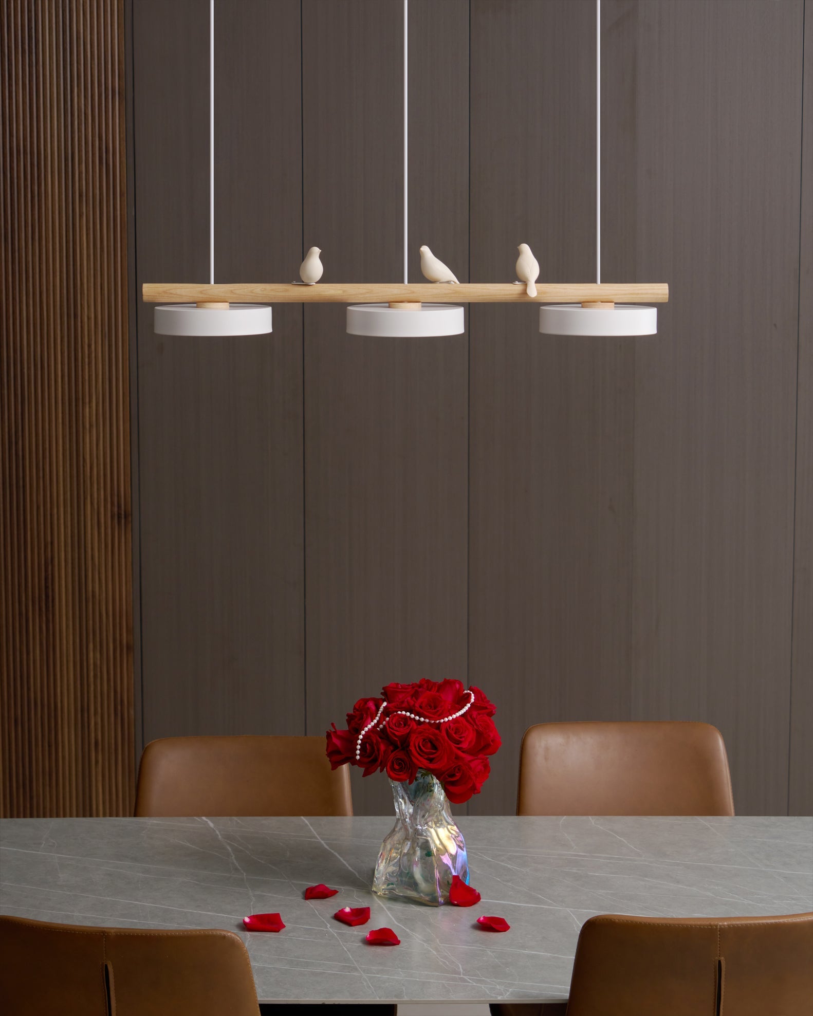 Pendant Light Metal Wood Resin 31.4 in Adjustable Indoor Ceiling Lamp | Thomler