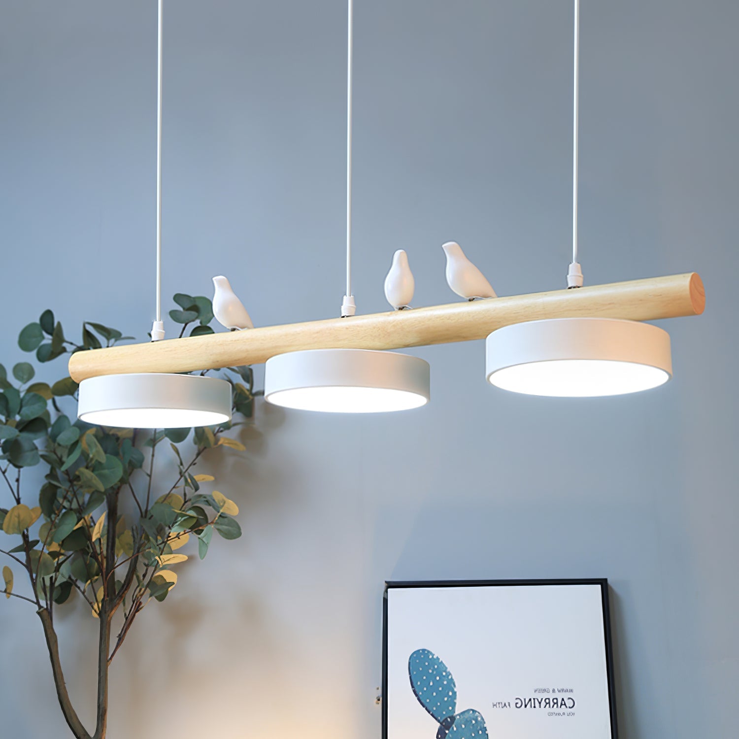 Pendant Light Metal Wood Resin 31.4 in Adjustable Indoor Ceiling Lamp | Thomler