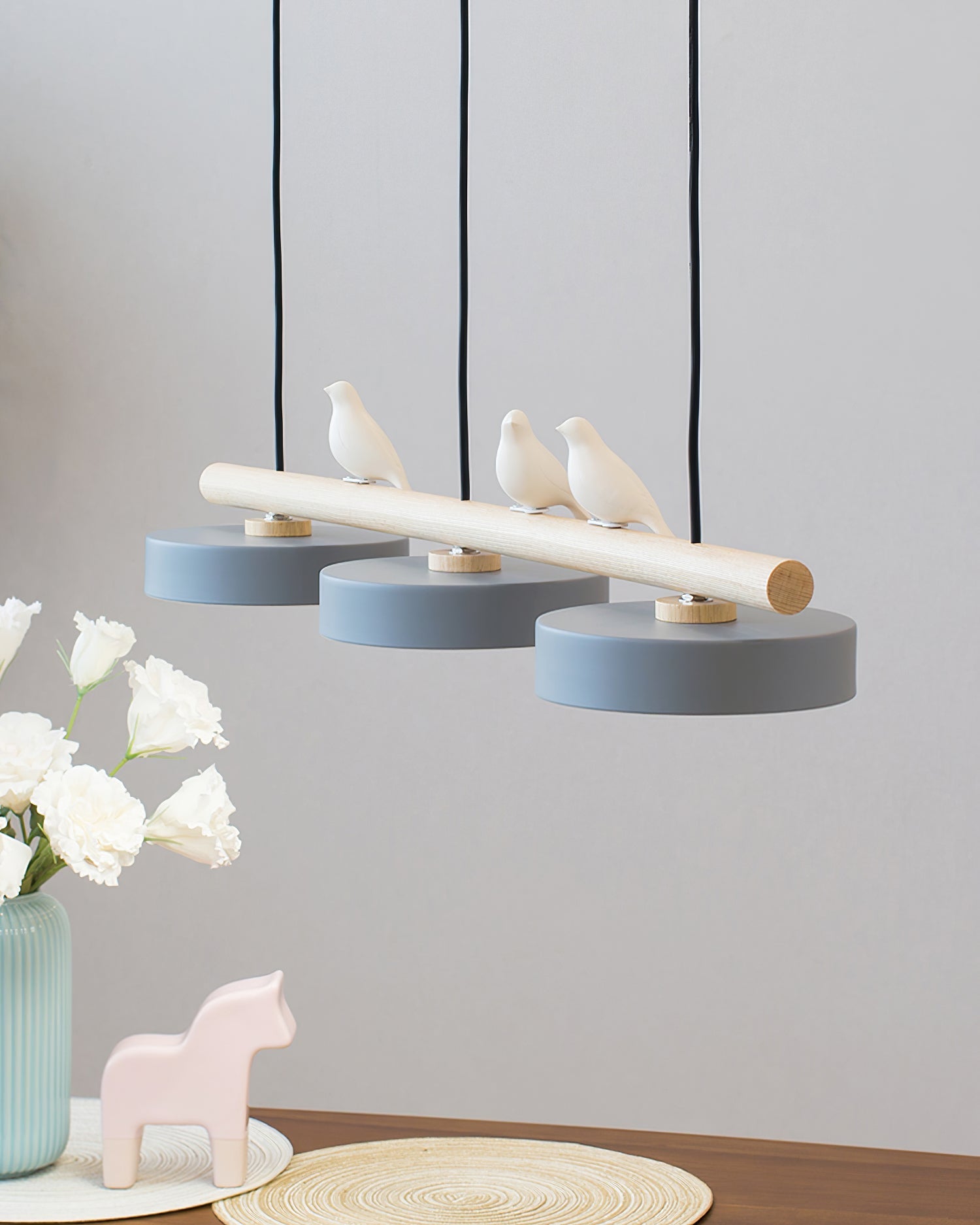 Pendant Light Metal Wood Resin 31.4 in Adjustable Indoor Ceiling Lamp | Thomler