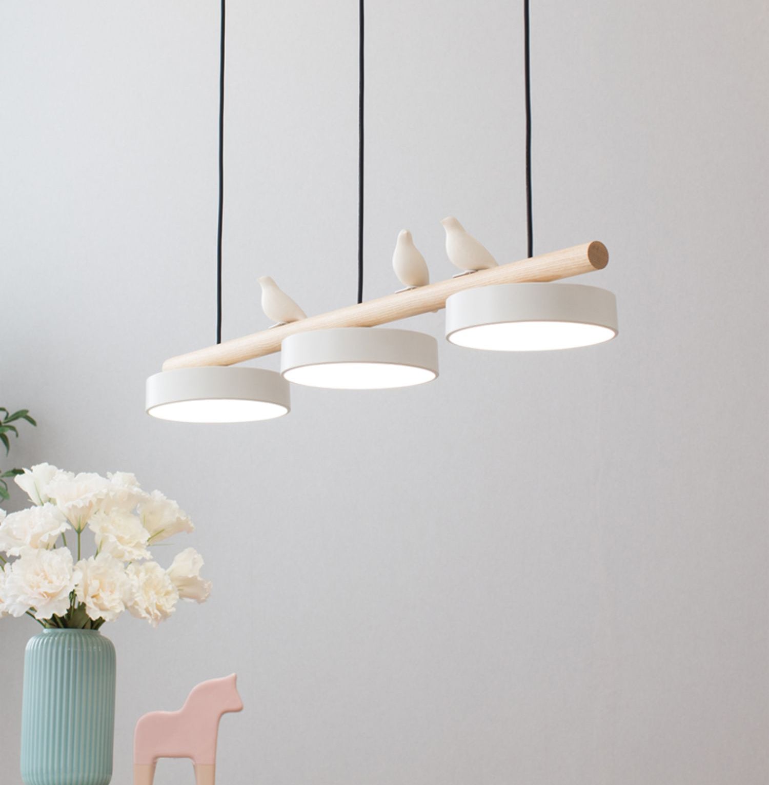 Pendant Light Metal Wood Resin 31.4 in Adjustable Indoor Ceiling Lamp | Thomler