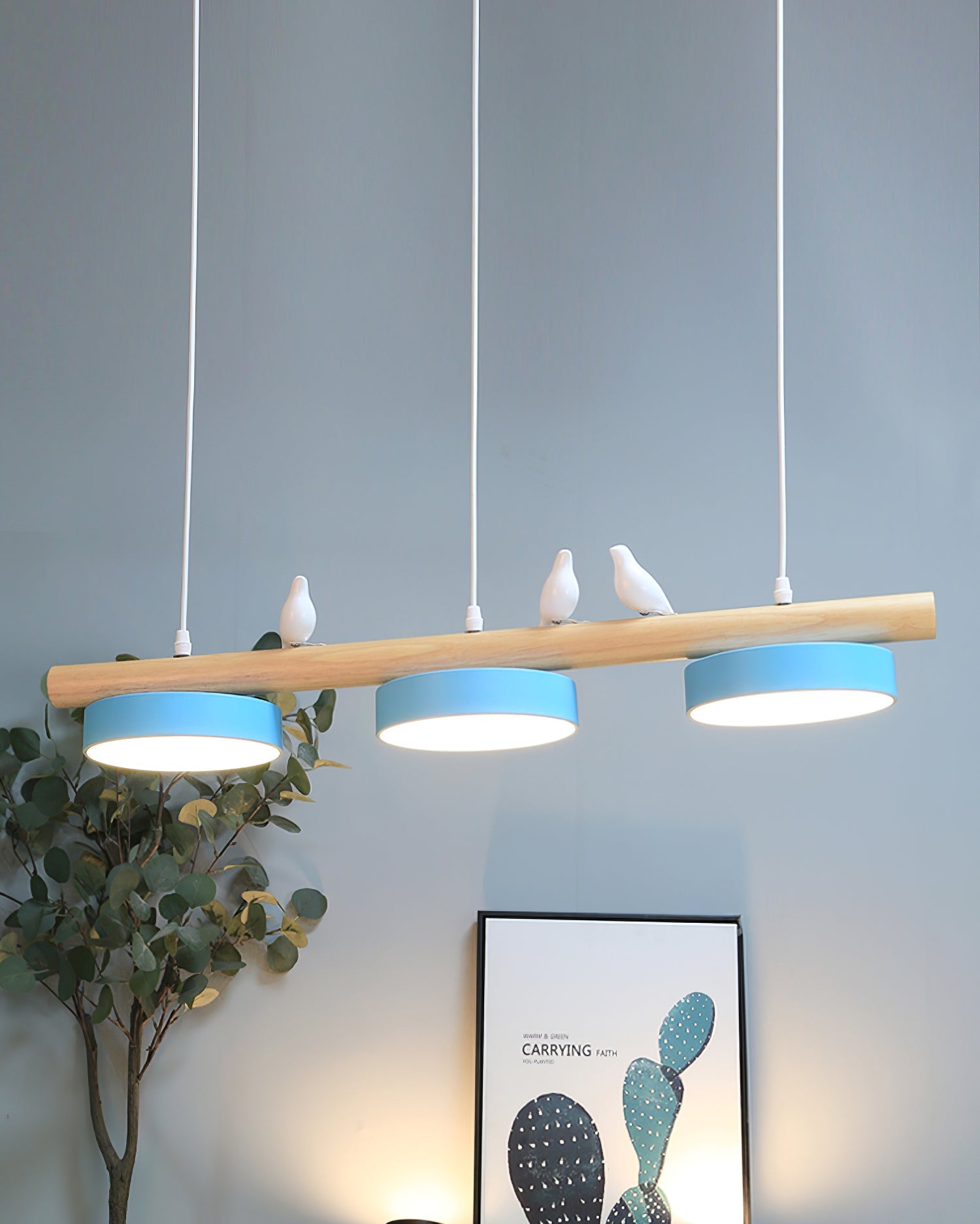 Pendant Light Metal Wood Resin 31.4 in Adjustable Indoor Ceiling Lamp | Thomler