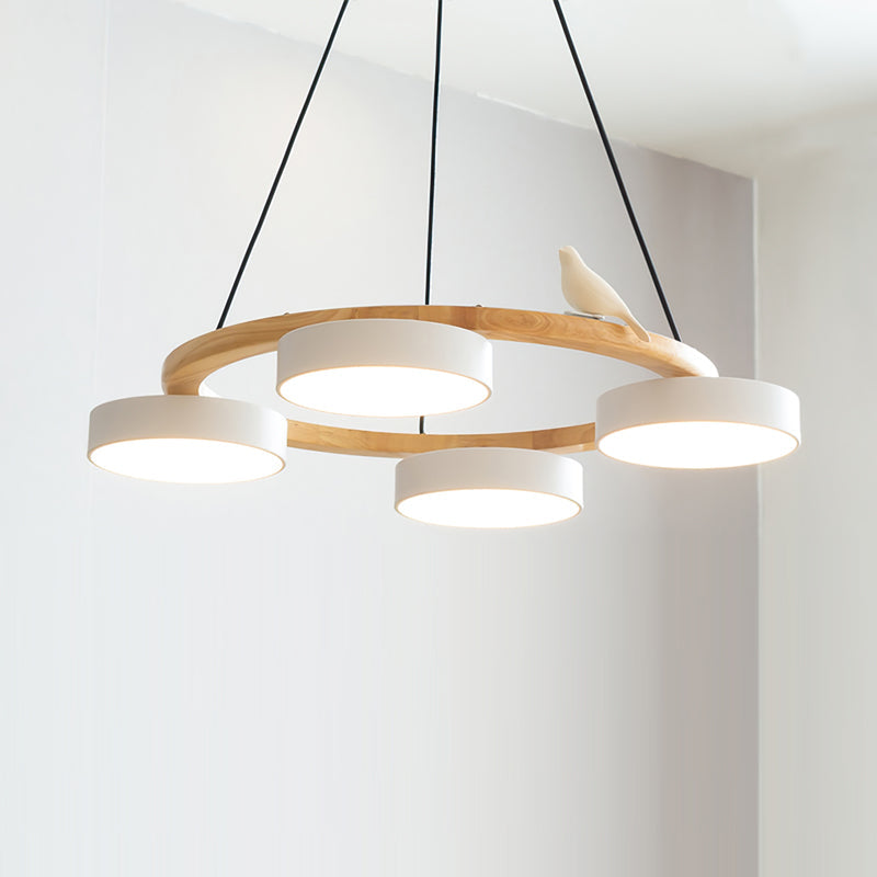 Chandelier Wood Round 25.6 in 4-Light Adjustable Indoor Ceiling Fixture Modern Dining Room Living Room Lighting | Thomler