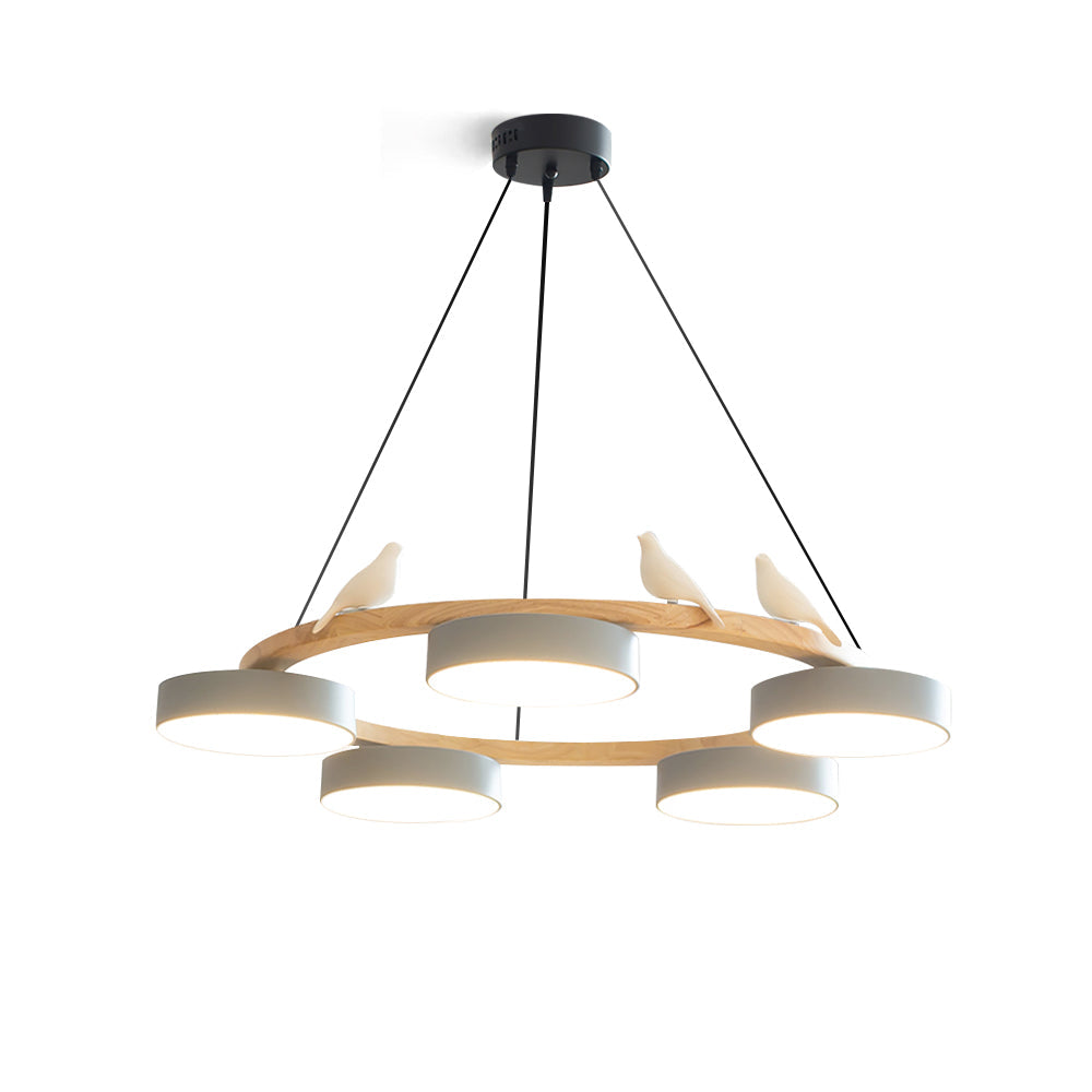 Chandelier Wood Round 25.6 in 4-Light Adjustable Indoor Ceiling Fixture Modern Dining Room Living Room Lighting | Thomler