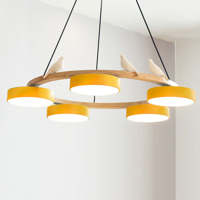 Chandelier Wood Round 25.6 in 4-Light Adjustable Indoor Ceiling Fixture Modern Dining Room Living Room Lighting | Thomler