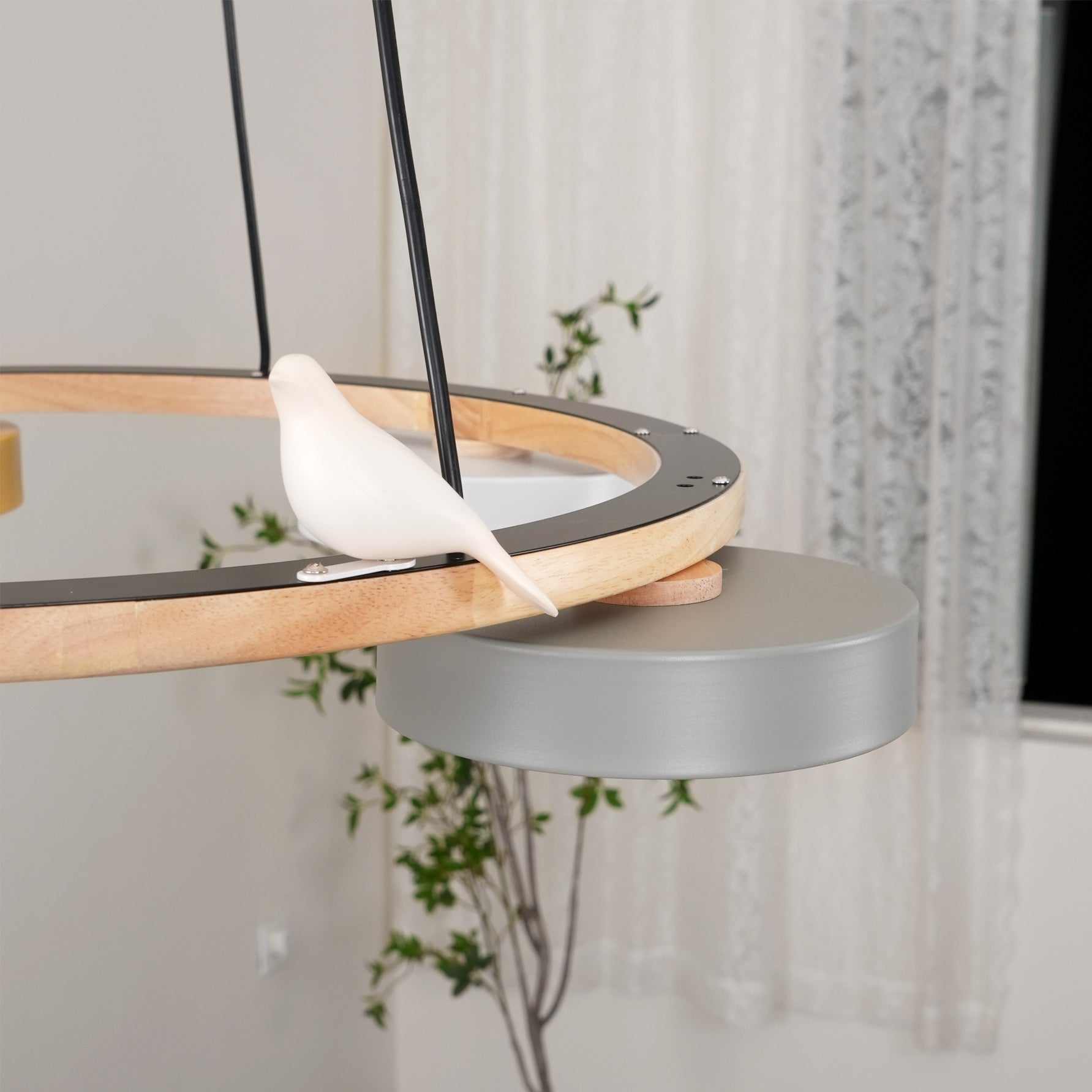 Chandelier Wood Round 25.6 in 4-Light Adjustable Indoor Ceiling Fixture Modern Dining Room Living Room Lighting | Thomler