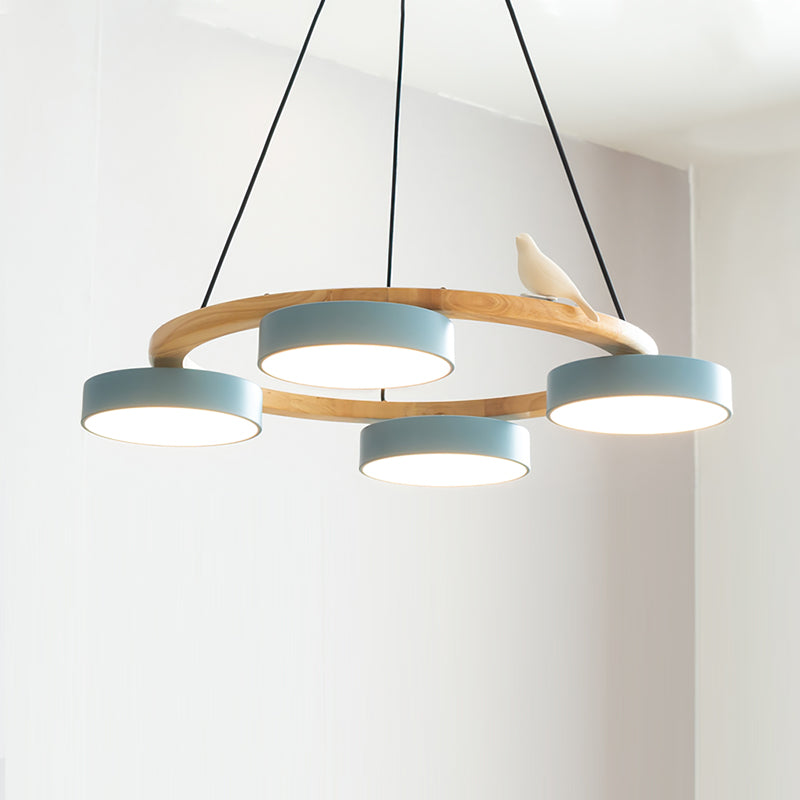 Chandelier Wood Round 25.6 in 4-Light Adjustable Indoor Ceiling Fixture Modern Dining Room Living Room Lighting | Thomler