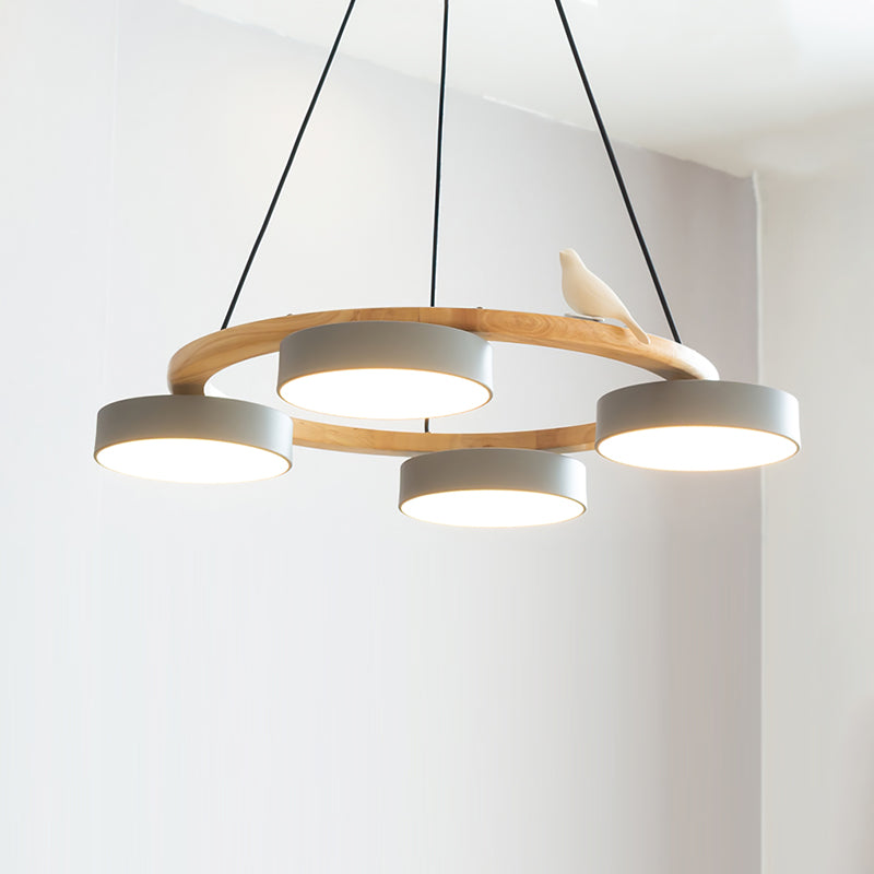 Chandelier Wood Round 25.6 in 4-Light Adjustable Indoor Ceiling Fixture Modern Dining Room Living Room Lighting | Thomler