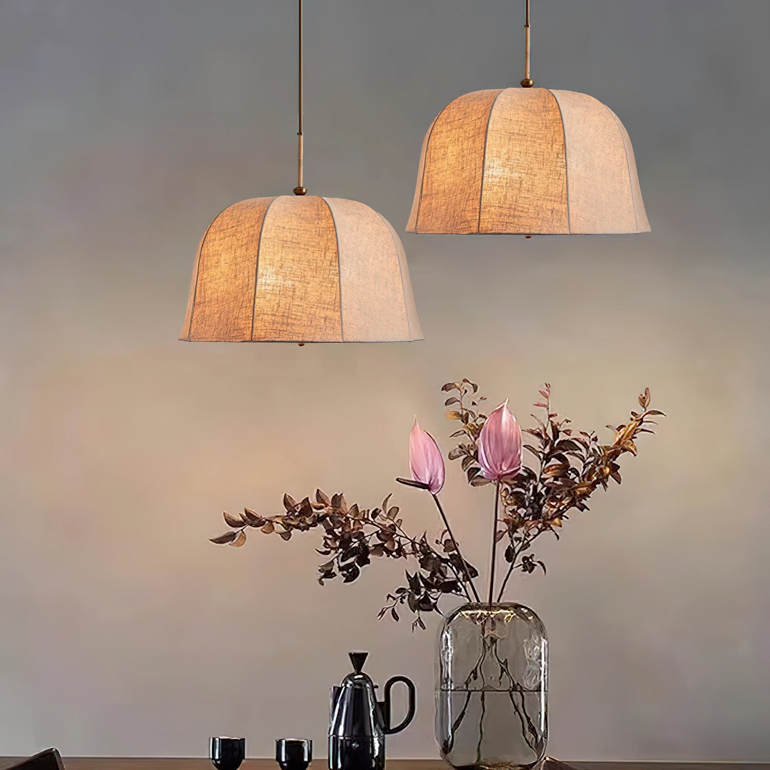 Pendant Light Linen 14.6 in Adjustable Bedroom Living Room Dining Room Hanging Lamp Vintage Style | Thomler