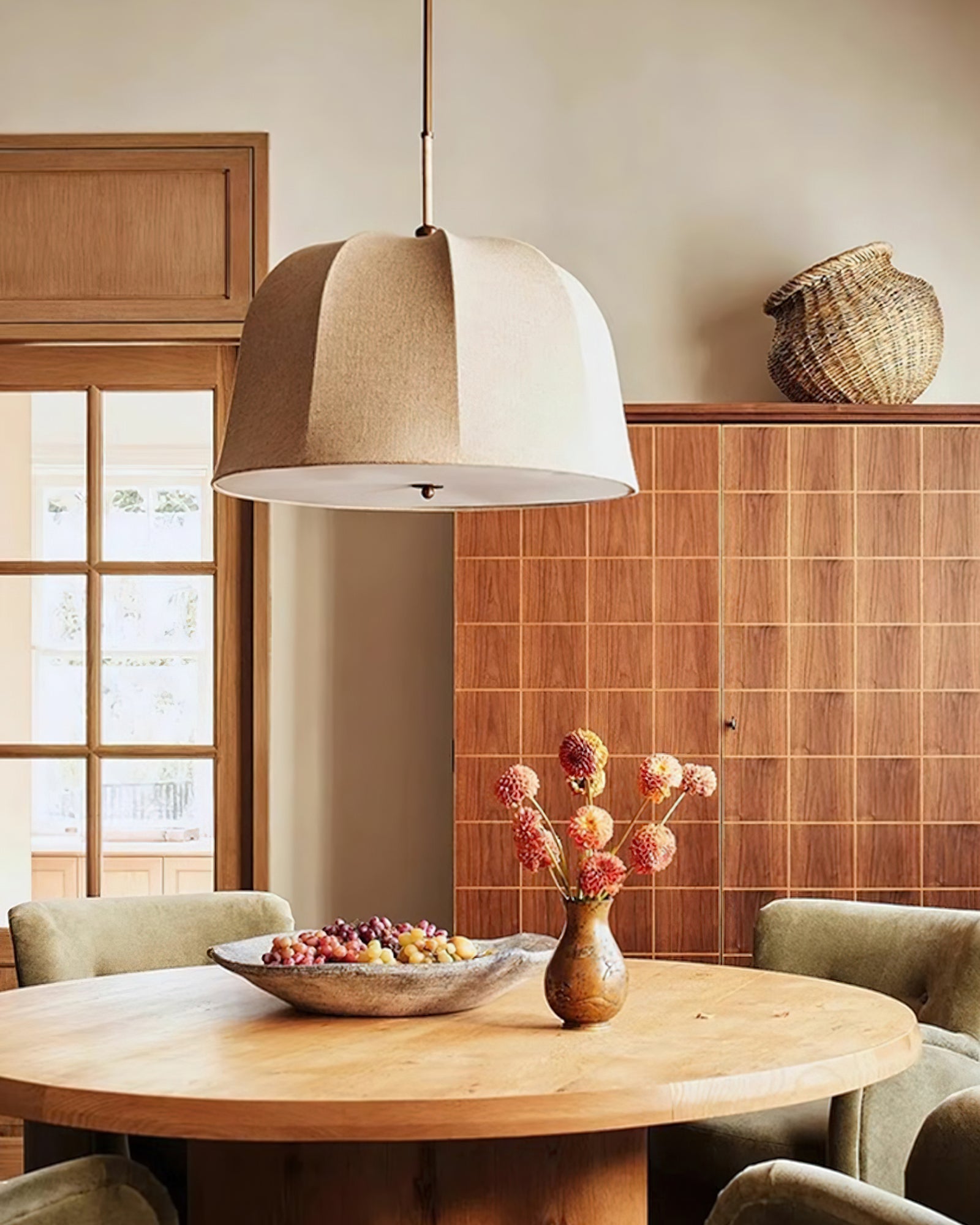Pendant Light Linen 14.6 in Adjustable Bedroom Living Room Dining Room Hanging Lamp Vintage Style | Thomler