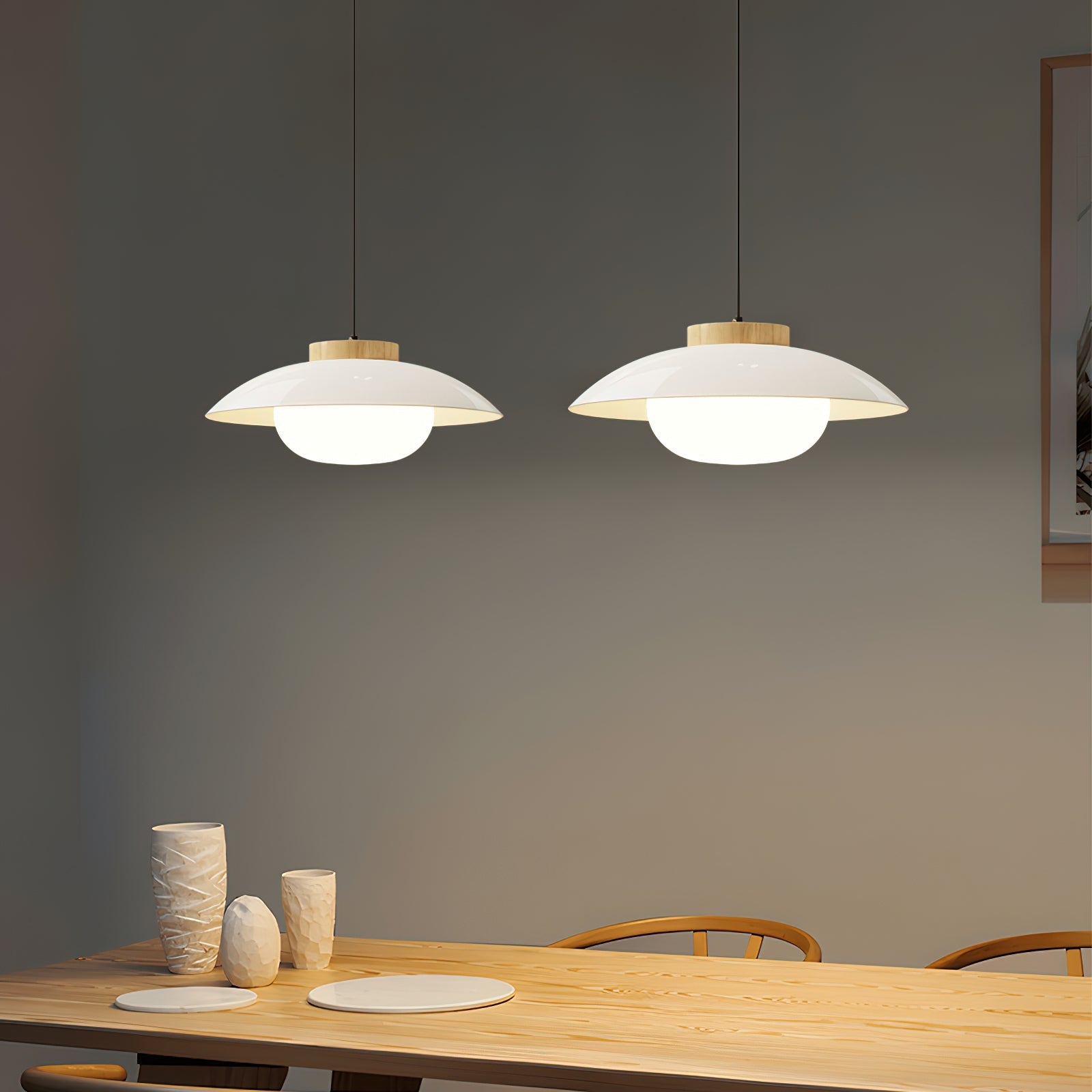 Pendant Light Plastic Wood 11 in x 5.1 in White Green Kitchen Dining Room Hanging LED Lamp | Thomler — Minimalist Modern Lighting Fixtures for Home Workspace | Thomler