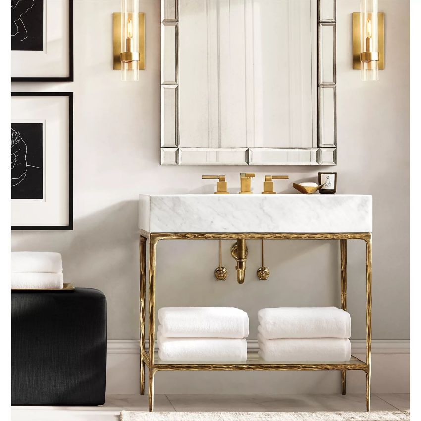 Industrial Glass Cylinder Wall Sconce with Metal Band, Dimmable LED Candle-Style Bulb, Brass & Glass 12-23 in Heights | Thomler