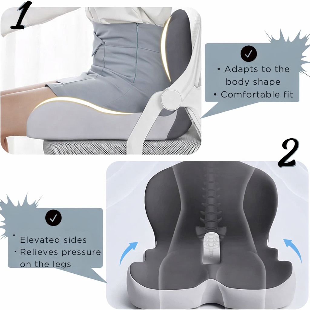 Memory Foam Seat Cushion for Office Chair, Car & Home | Non-Slip Base | Pressure Relief Support for Tailbone, Back & Hips | Portable Everyda | Thomler
